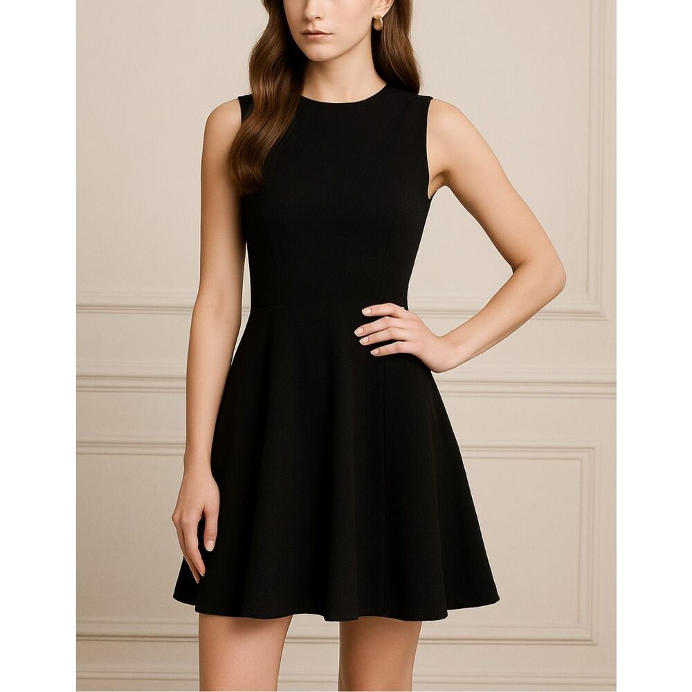 Theory Nikay Black Fit Flare Mini Dress LBD Minimalist Chic Size 10 NWT